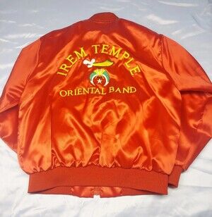 Vintage Shriners Irem Temple Oriental Band Satin Jacket Size XL Red Made in USA